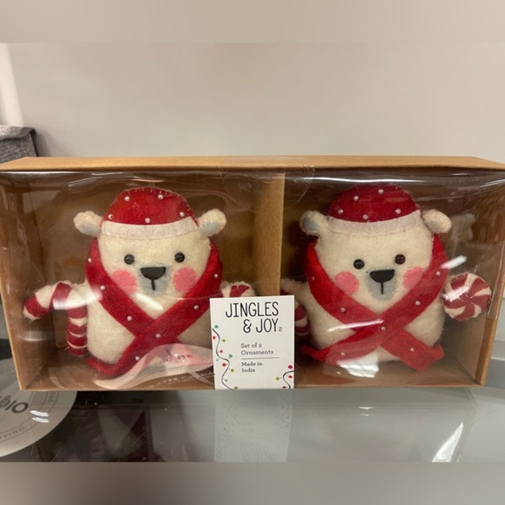 Jingles & Joy Polar Bears in Scarves Ornament Set of 2 🐻‍❄️🎄❤️ NIB